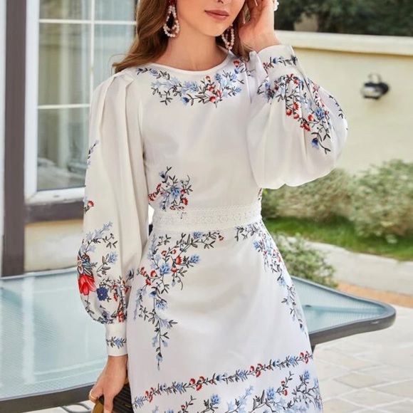 Boho floral print lace insert dress - Picture 2 of 6